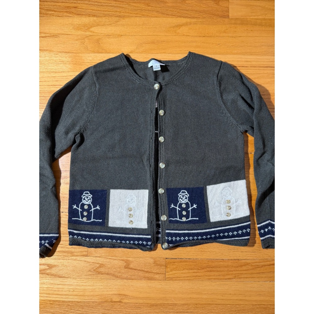 Christopher & Banks Snowman Cardigan Sweater Gray Vintage Winter Christmas Small